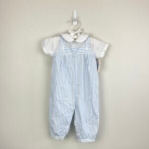 Vintage Alexis Blue Striped Jumpsuit 9 Months NWT